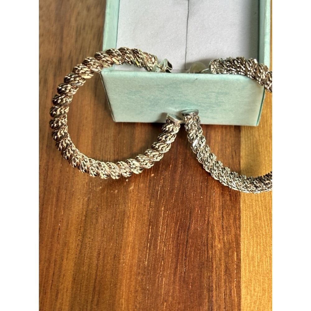 Sterling Silver Diamond Cut Twisted Rope Medium Sized Hoop Earrings
